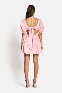 Thumbnail for the back of a woman wearing a pink Sofia The Label Aerin Open Back Tie Mini Dress