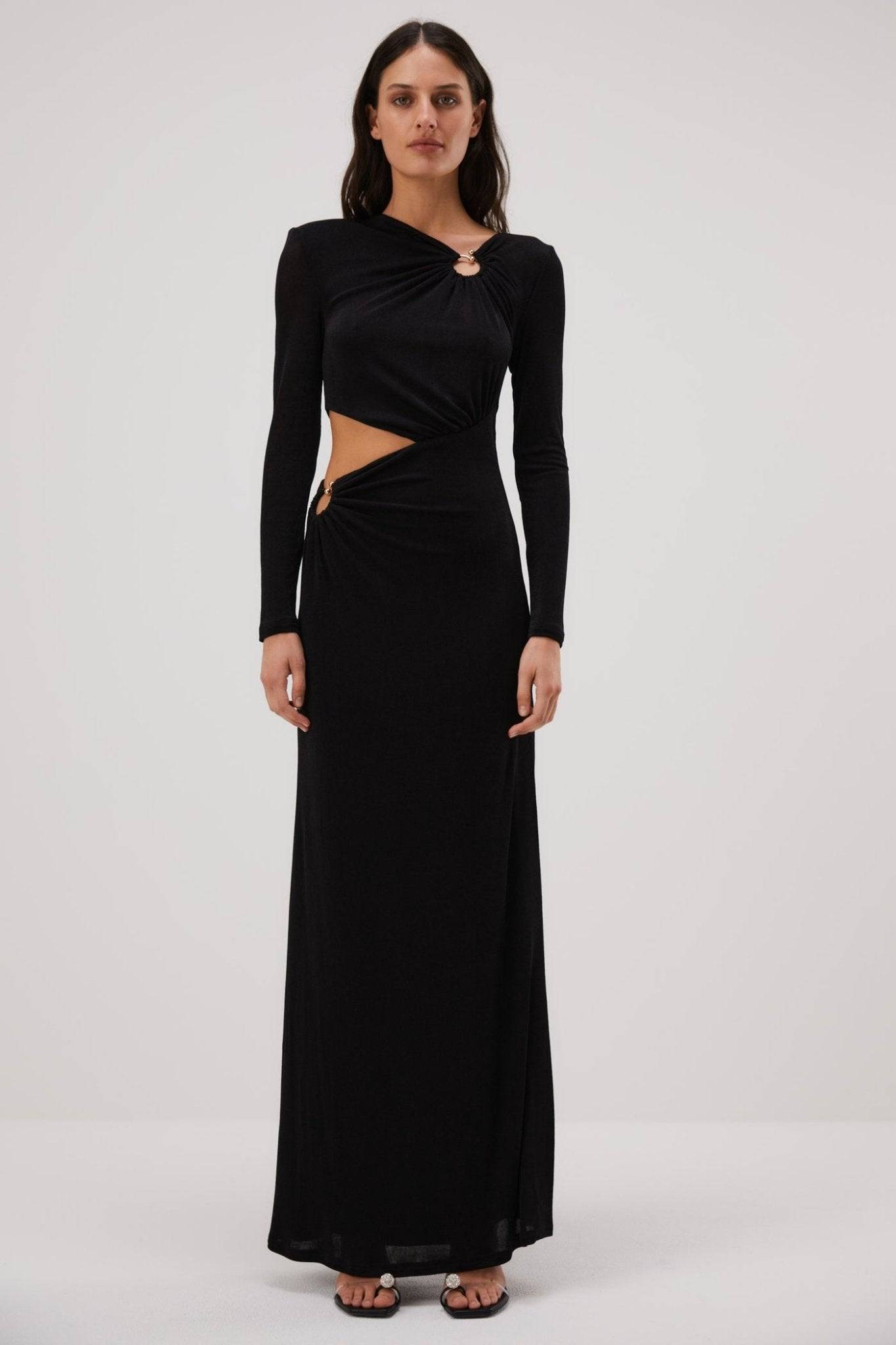 MISHA COLLECTION Misha Akari Slinky Jersey Gown in - Black BELLA n' BEAR