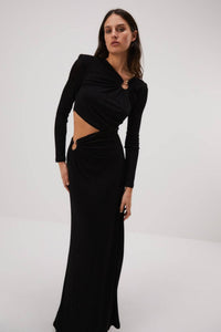 Thumbnail for MISHA COLLECTION Misha Akari Slinky Jersey Gown in - Black BELLA n' BEAR