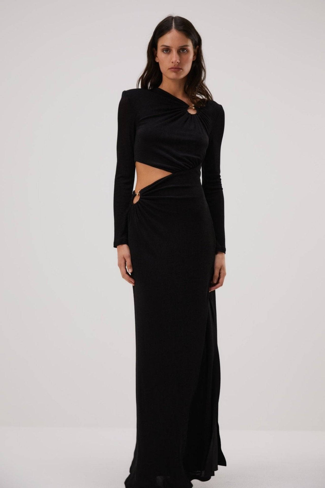 MISHA COLLECTION Misha Akari Slinky Jersey Gown in - Black BELLA n' BEAR