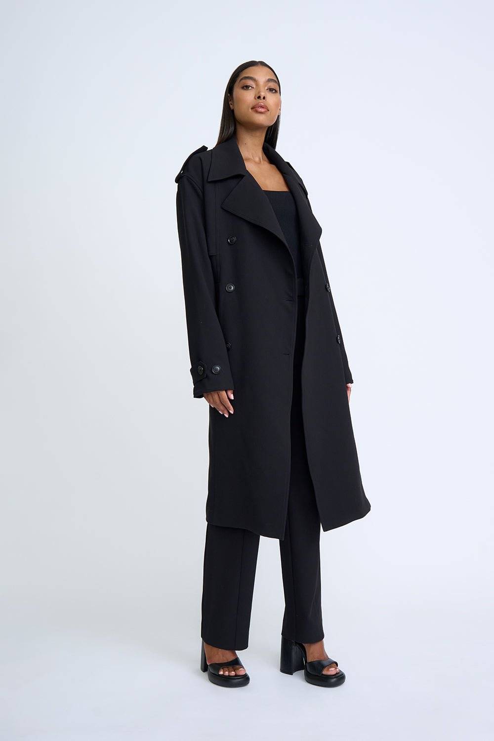 BY JOHNNY By Johnny Blair Belted Trench Coat - Black BELLA n' BEAR