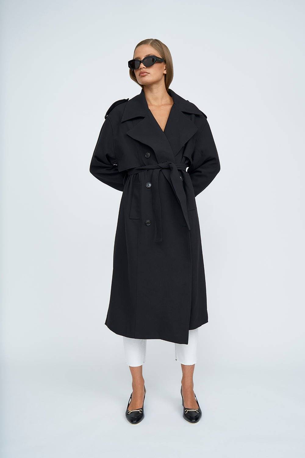 BY JOHNNY By Johnny Blair Belted Trench Coat - Black BELLA n' BEAR