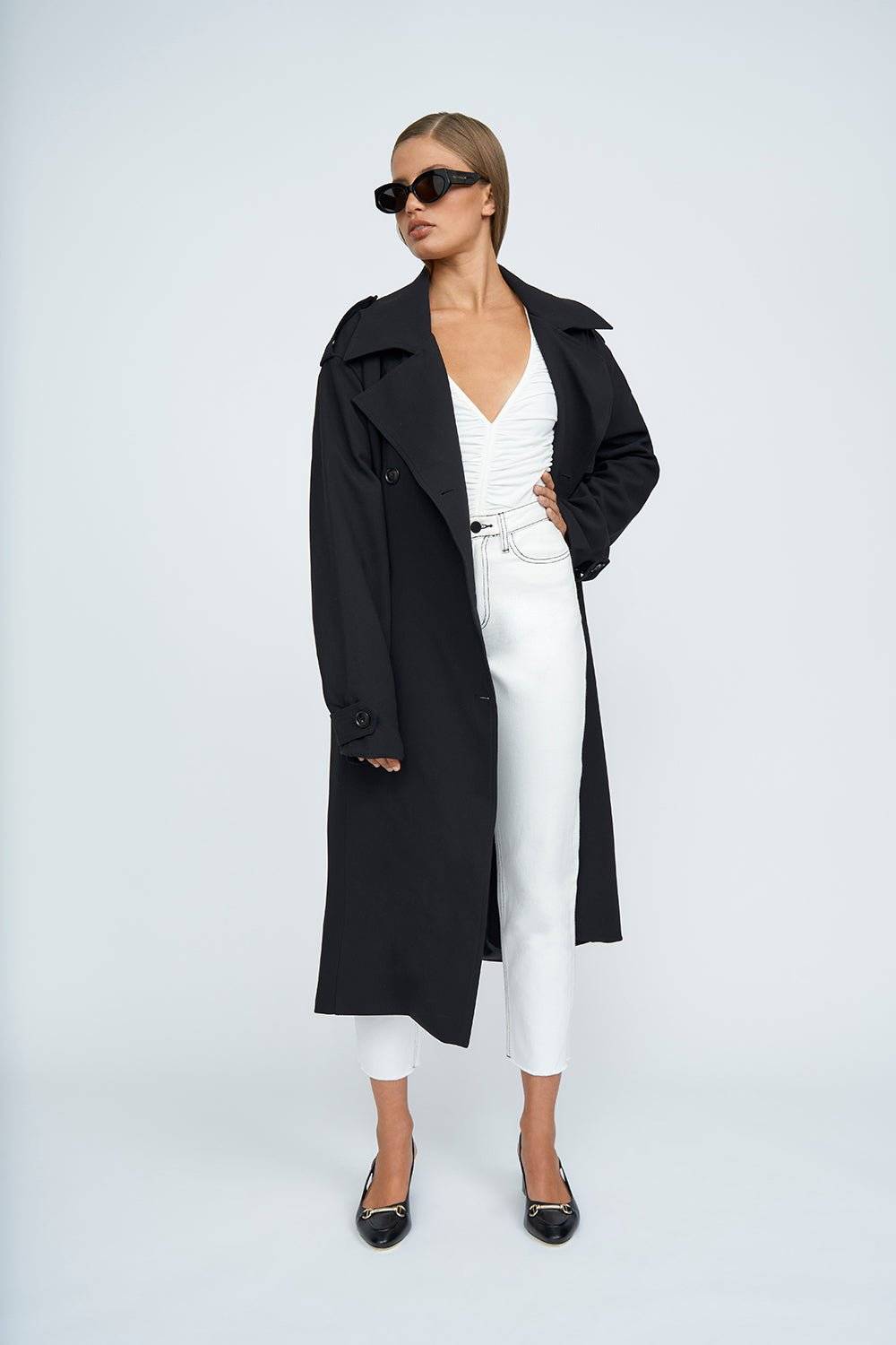 BY JOHNNY By Johnny Blair Belted Trench Coat - Black BELLA n' BEAR