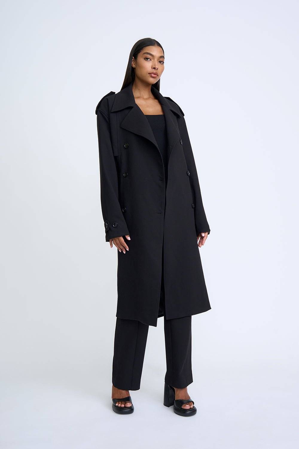 BY JOHNNY By Johnny Blair Belted Trench Coat - Black BELLA n' BEAR