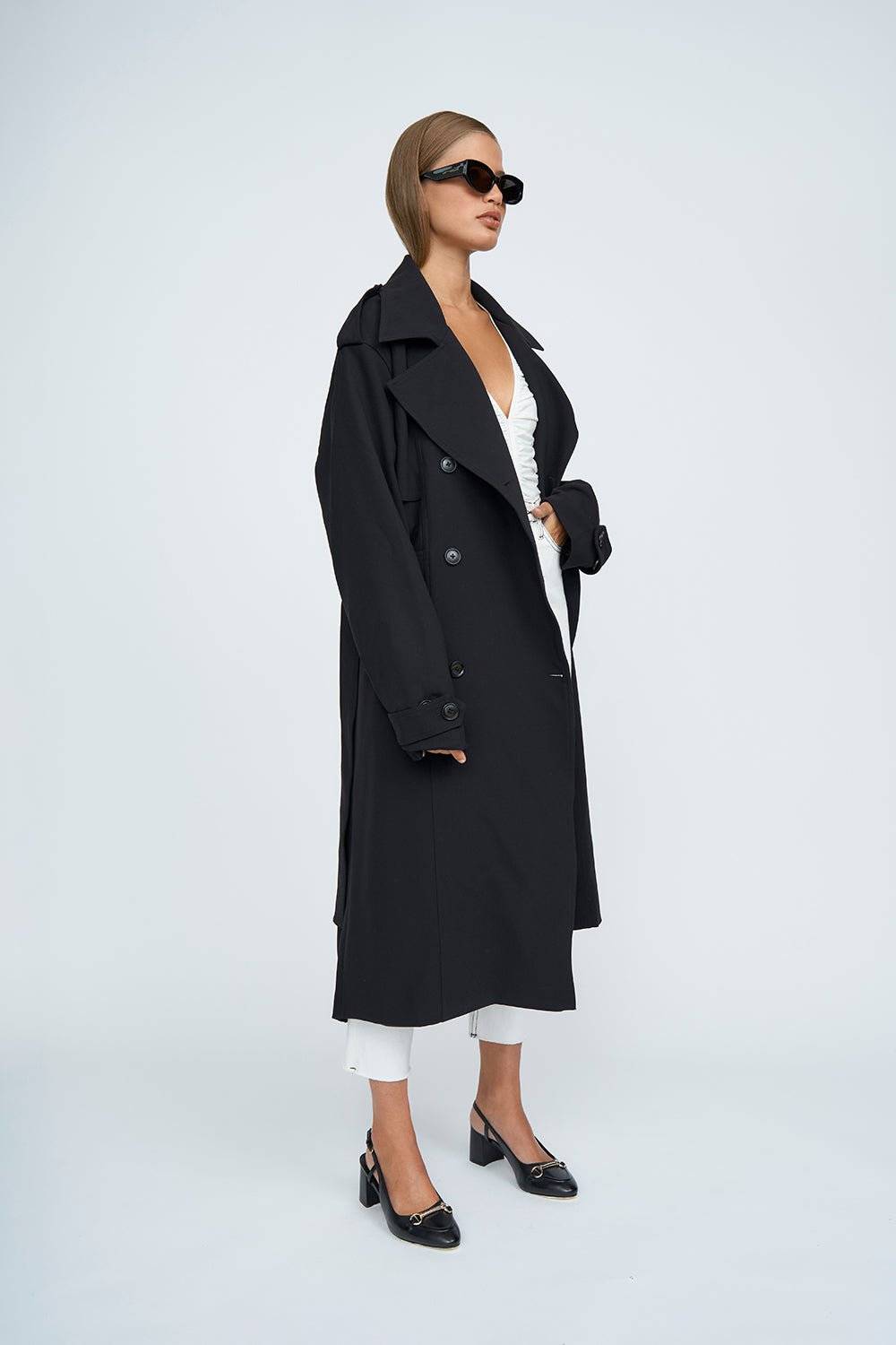 BY JOHNNY By Johnny Blair Belted Trench Coat - Black BELLA n' BEAR