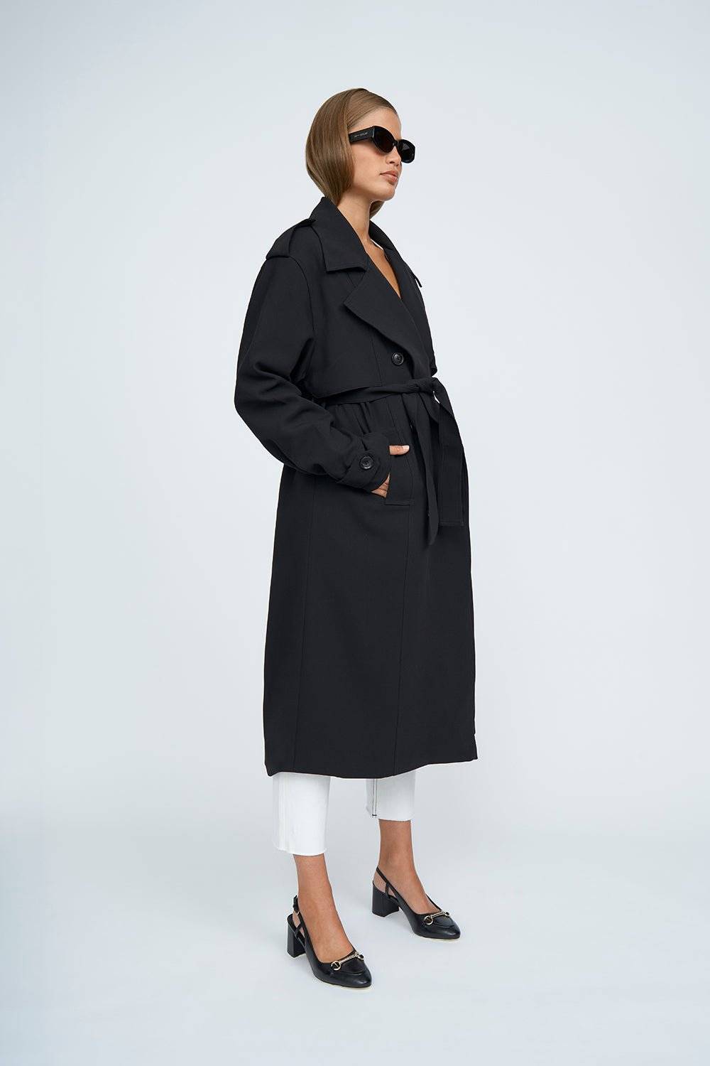 BY JOHNNY By Johnny Blair Belted Trench Coat - Black BELLA n' BEAR