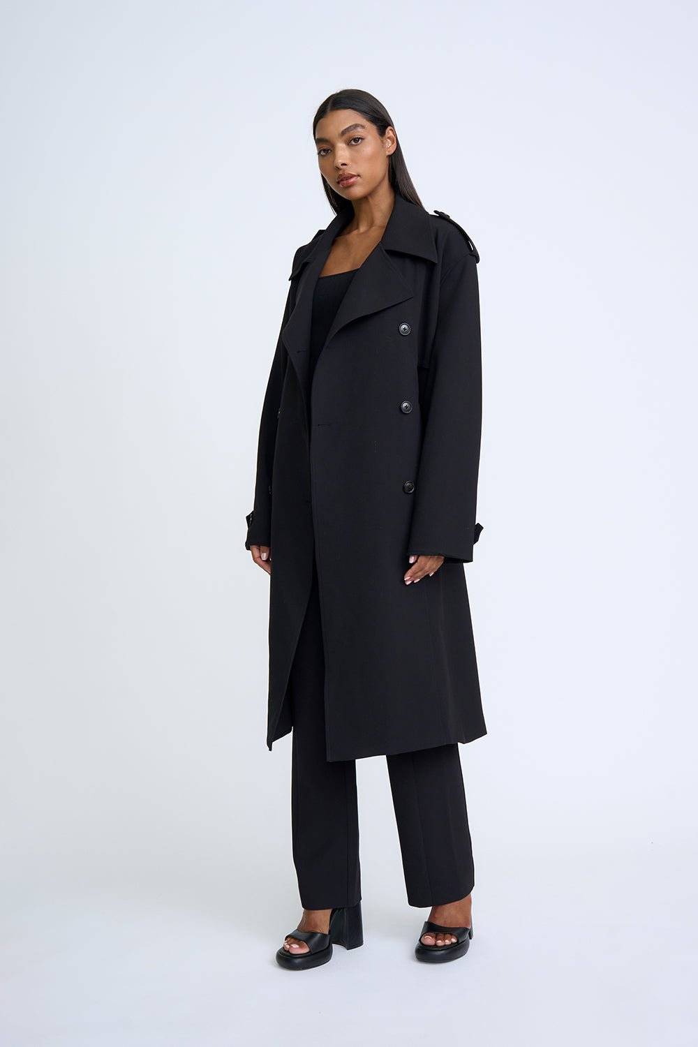 BY JOHNNY By Johnny Blair Belted Trench Coat - Black BELLA n' BEAR