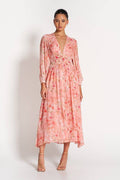 Sofia Le Label Capri Sheer Midi Robe-Pink Blossom