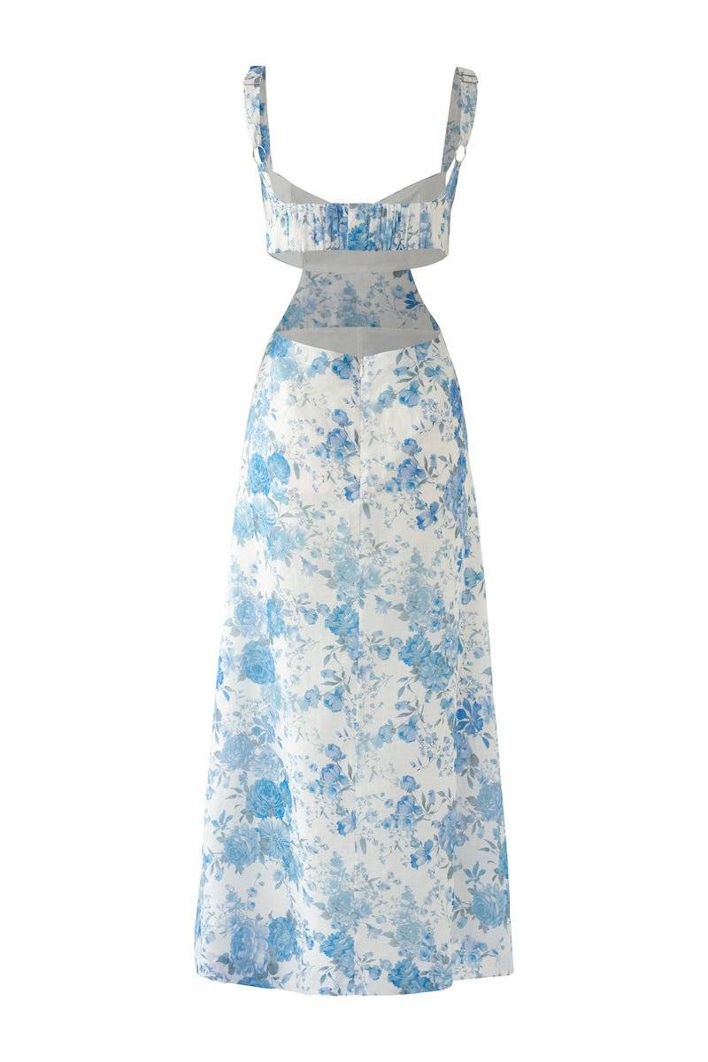 SOFIA THE LABEL Sofia The Label Delilah Cut Out Midi Dress - Sky Blue Floral BELLA n' BEAR