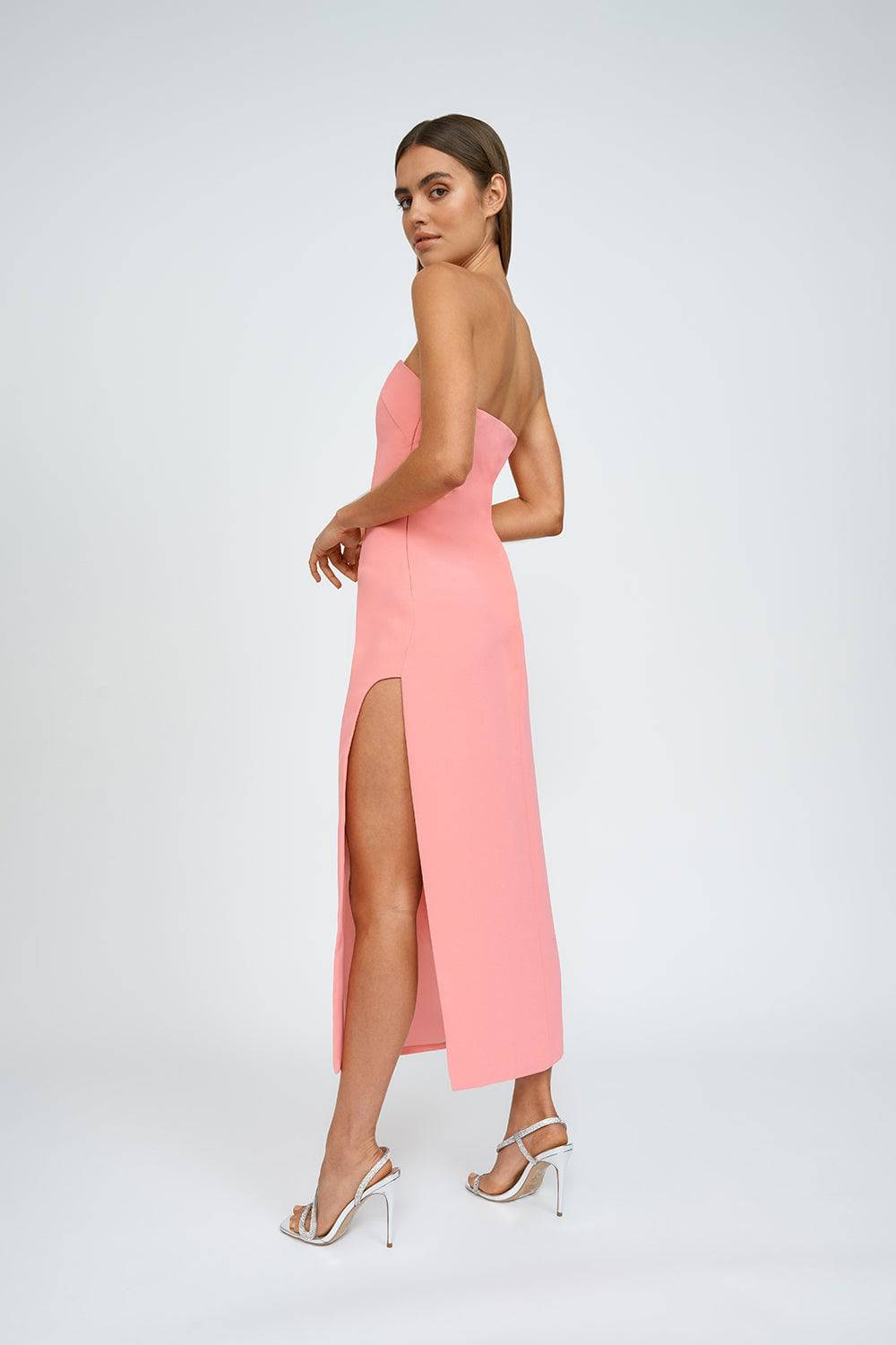 BY JOHNNY By Johnny Ginny Scoop Split Midi Dress - Melon Pink BELLA n' BEAR