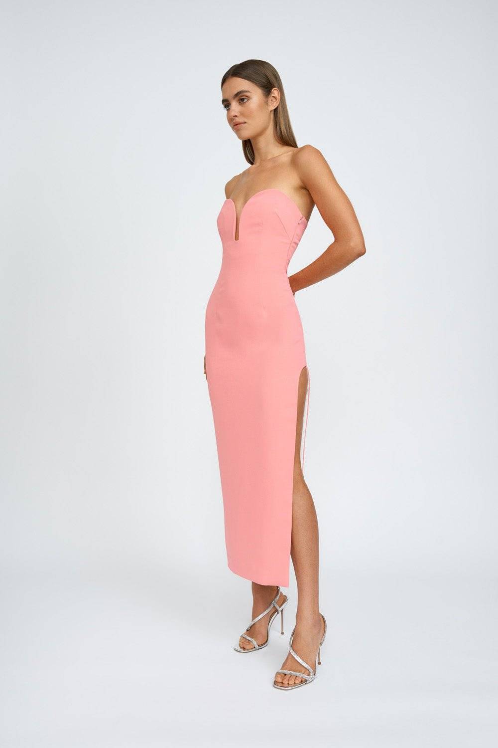 BY JOHNNY By Johnny Ginny Scoop Split Midi Dress - Melon Pink BELLA n' BEAR