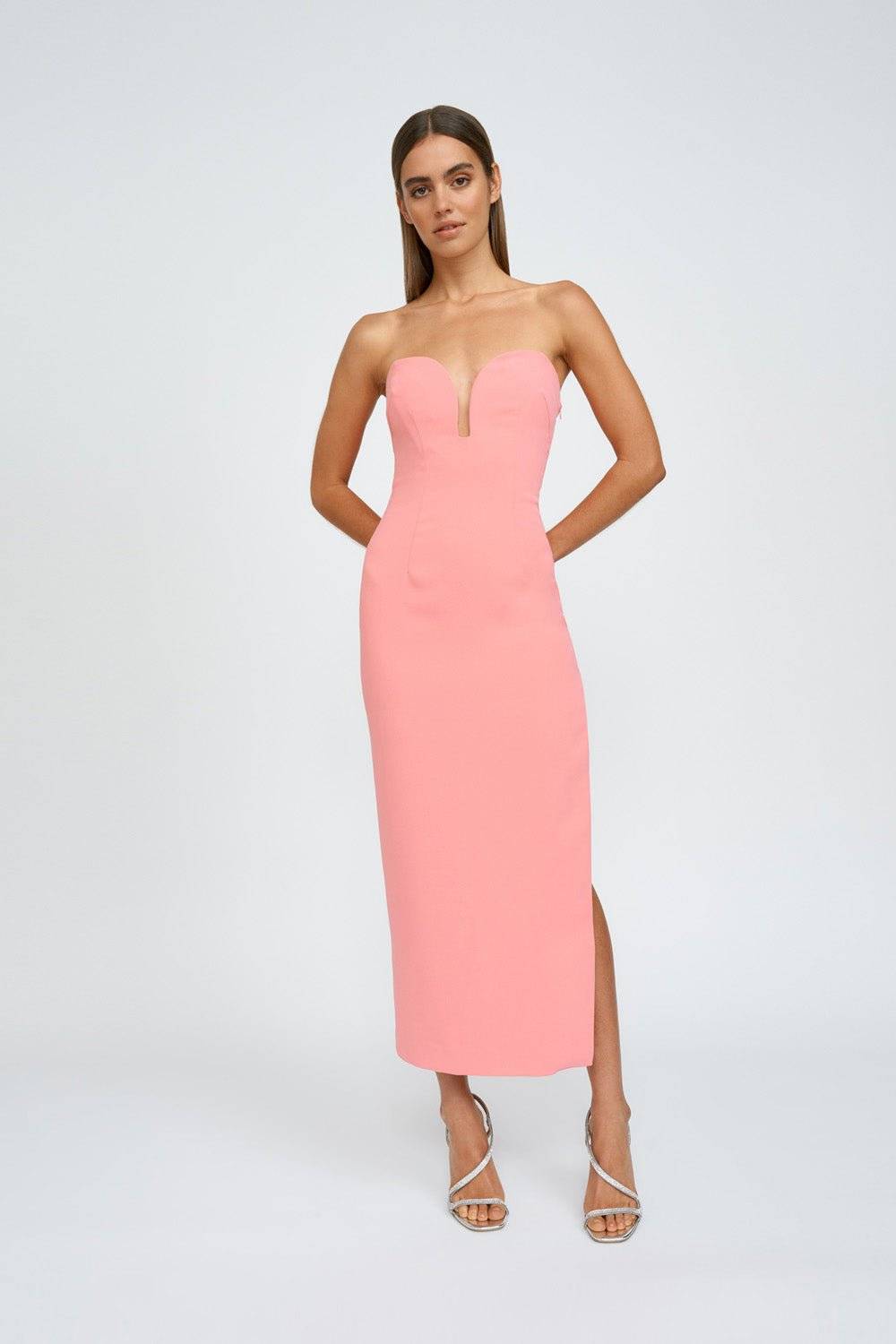 BY JOHNNY By Johnny Ginny Scoop Split Midi Dress - Melon Pink BELLA n' BEAR