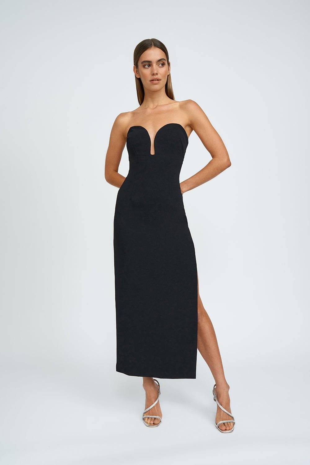 BY JOHNNY By Johnny Ginny Scoop Split Midi Dress - Black BELLA n' BEAR