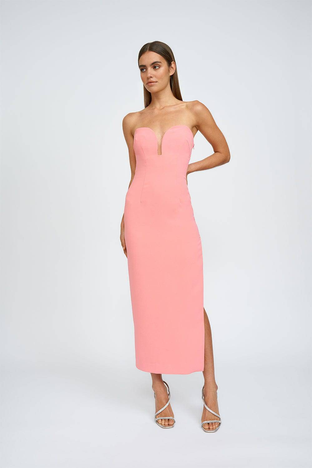 BY JOHNNY By Johnny Ginny Scoop Split Midi Dress - Melon Pink BELLA n' BEAR