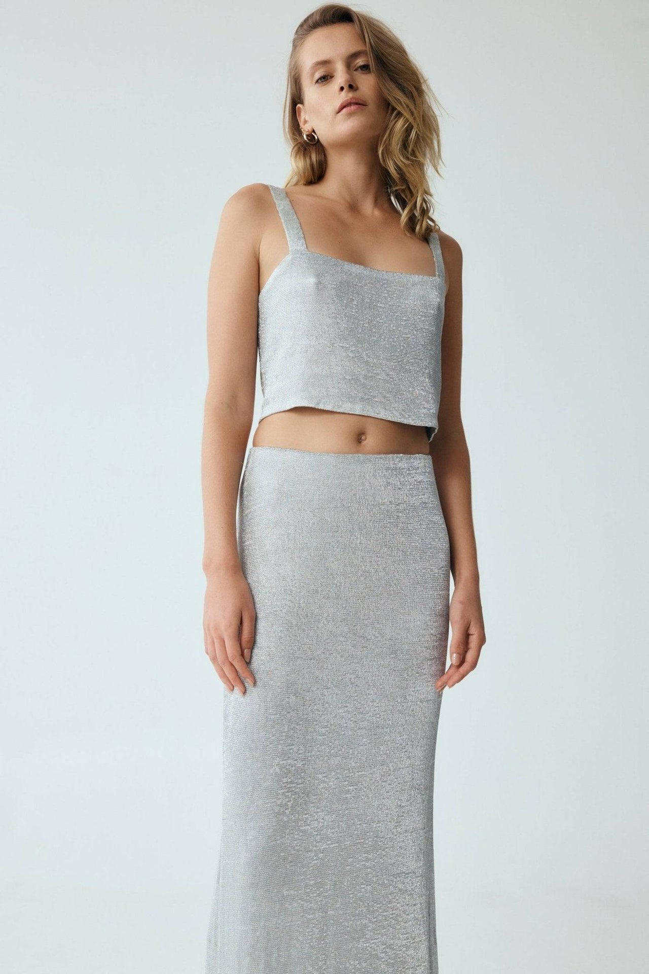 THIRD FORM Third Form Heavy Metal Knit Crop Top - Silver BELLA n' BEAR