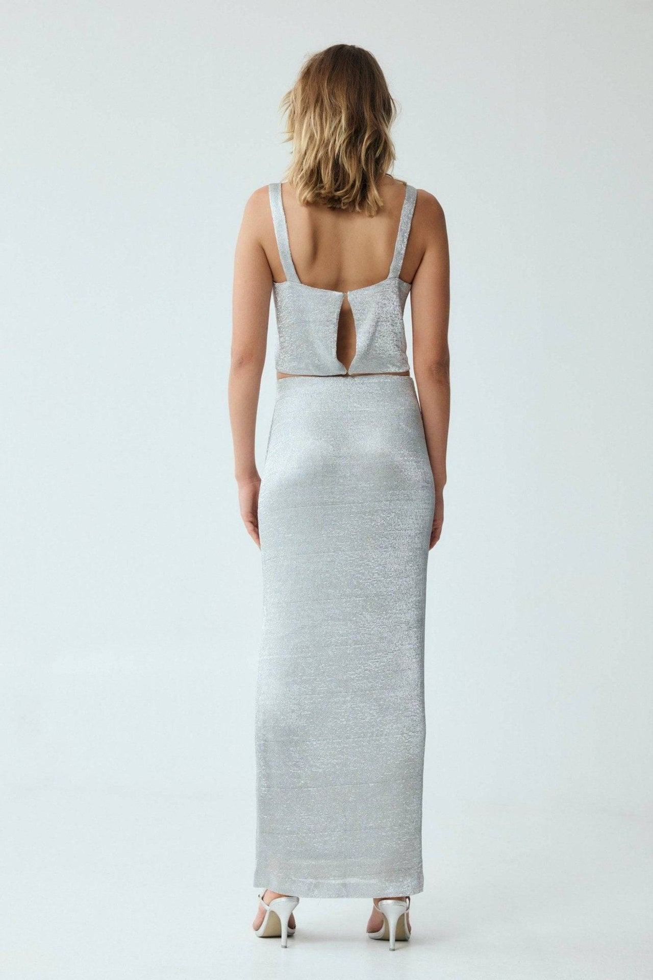 THIRD FORM Third Form Heavy Metal Knit Maxi Skirt - Silver BELLA n' BEAR