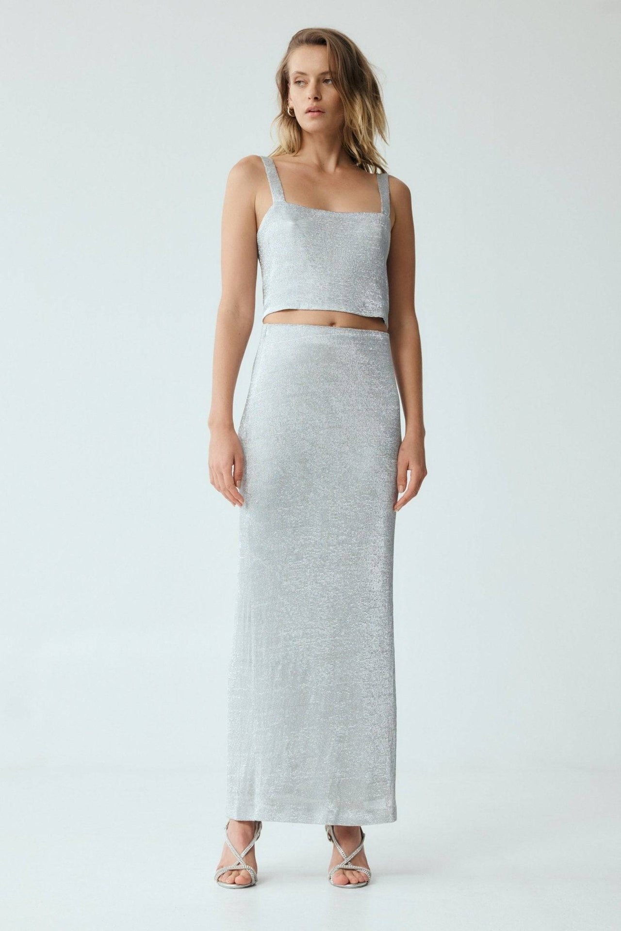 THIRD FORM Third Form Heavy Metal Knit Maxi Skirt - Silver BELLA n' BEAR