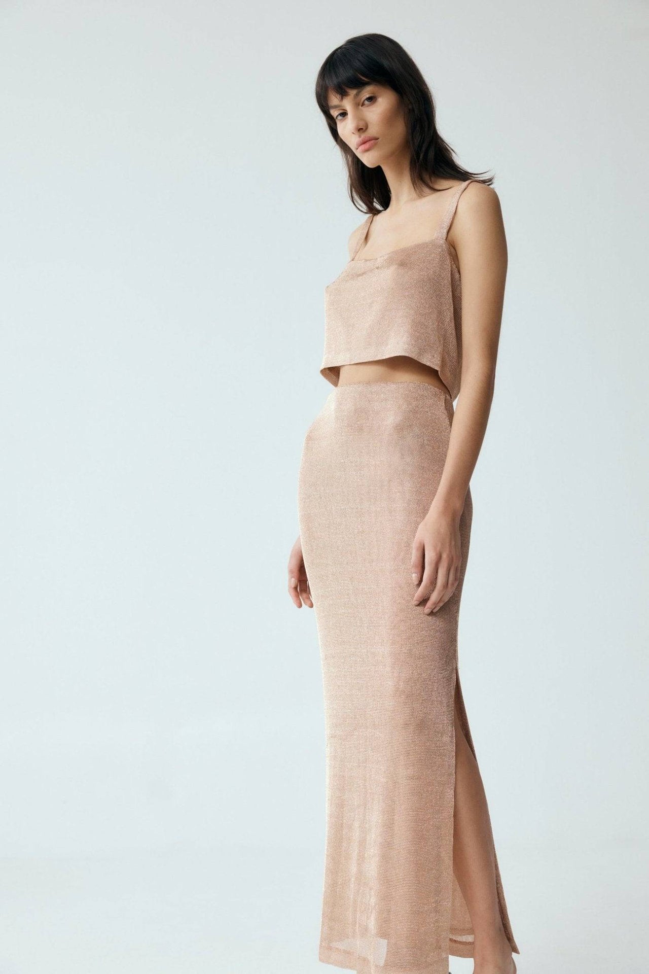 THIRD FORM Third Form Heavy Metal Knit Maxi Skirt - Rose Gold BELLA n' BEAR