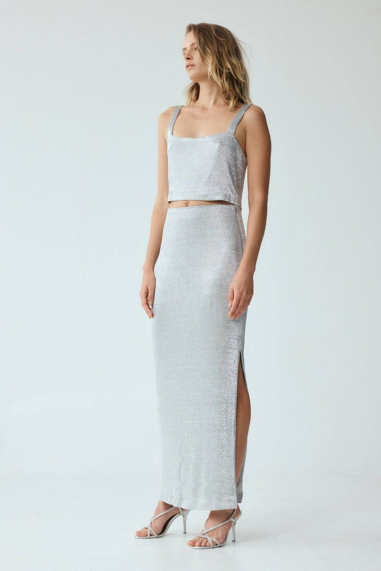 THIRD FORM Third Form Heavy Metal Knit Maxi Skirt - Silver BELLA n' BEAR