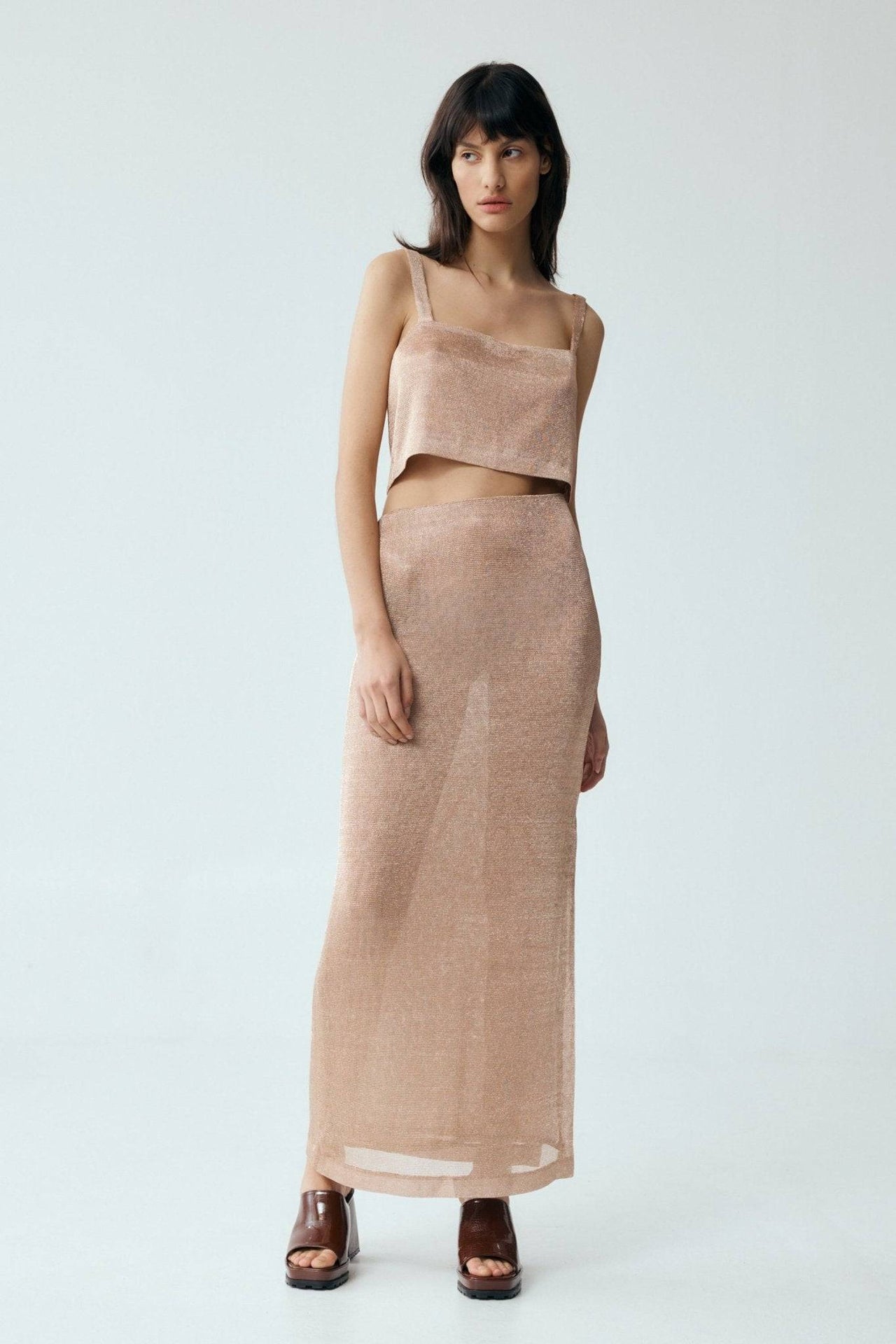 THIRD FORM Third Form Heavy Metal Knit Maxi Skirt - Rose Gold BELLA n' BEAR