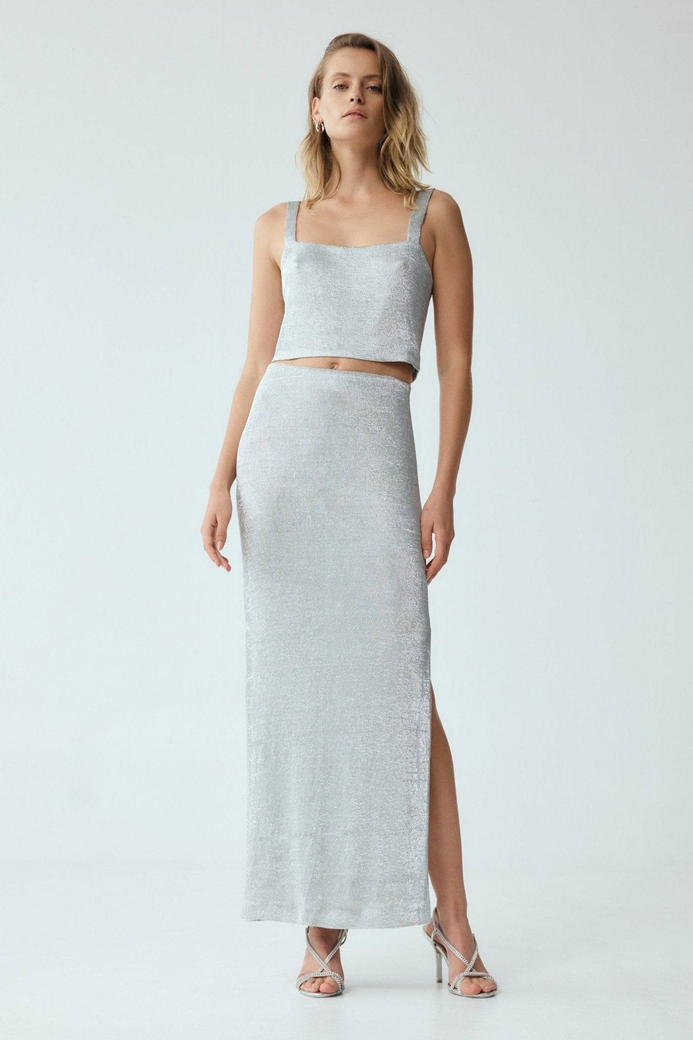 THIRD FORM Third Form Heavy Metal Knit Maxi Skirt - Silver BELLA n' BEAR