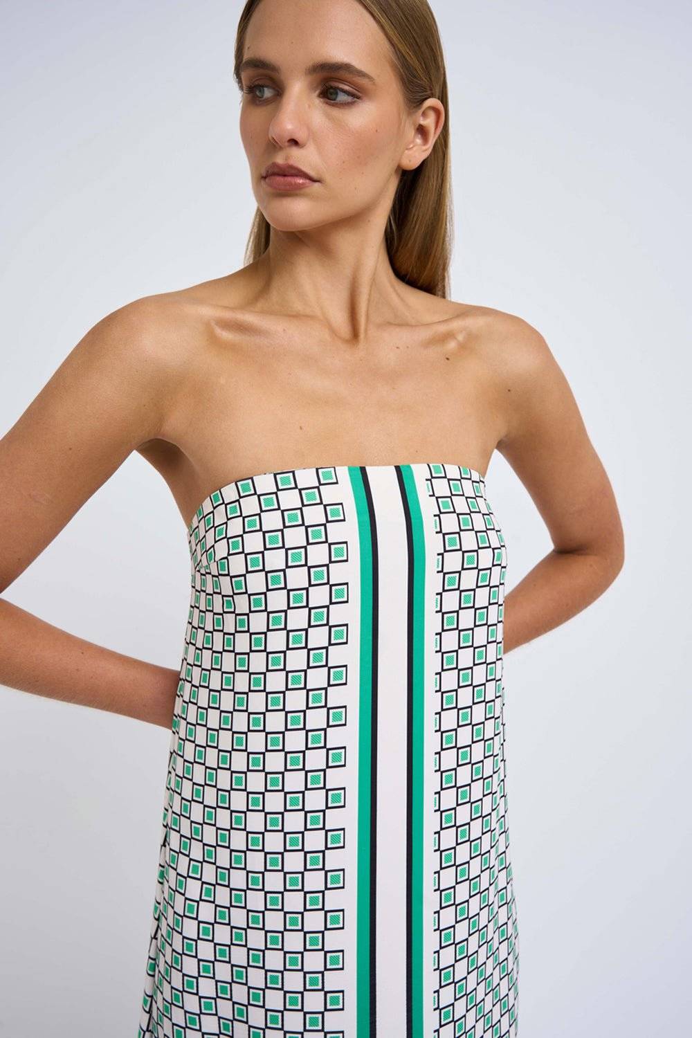 BY JOHNNY By Johnny Ischia Stripe Strapless Midi Dress - Green Ivory Black BELLA n' BEAR