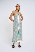 By Johnny Ischia Stripe Strapless Midi Dress - Green Ivory Black