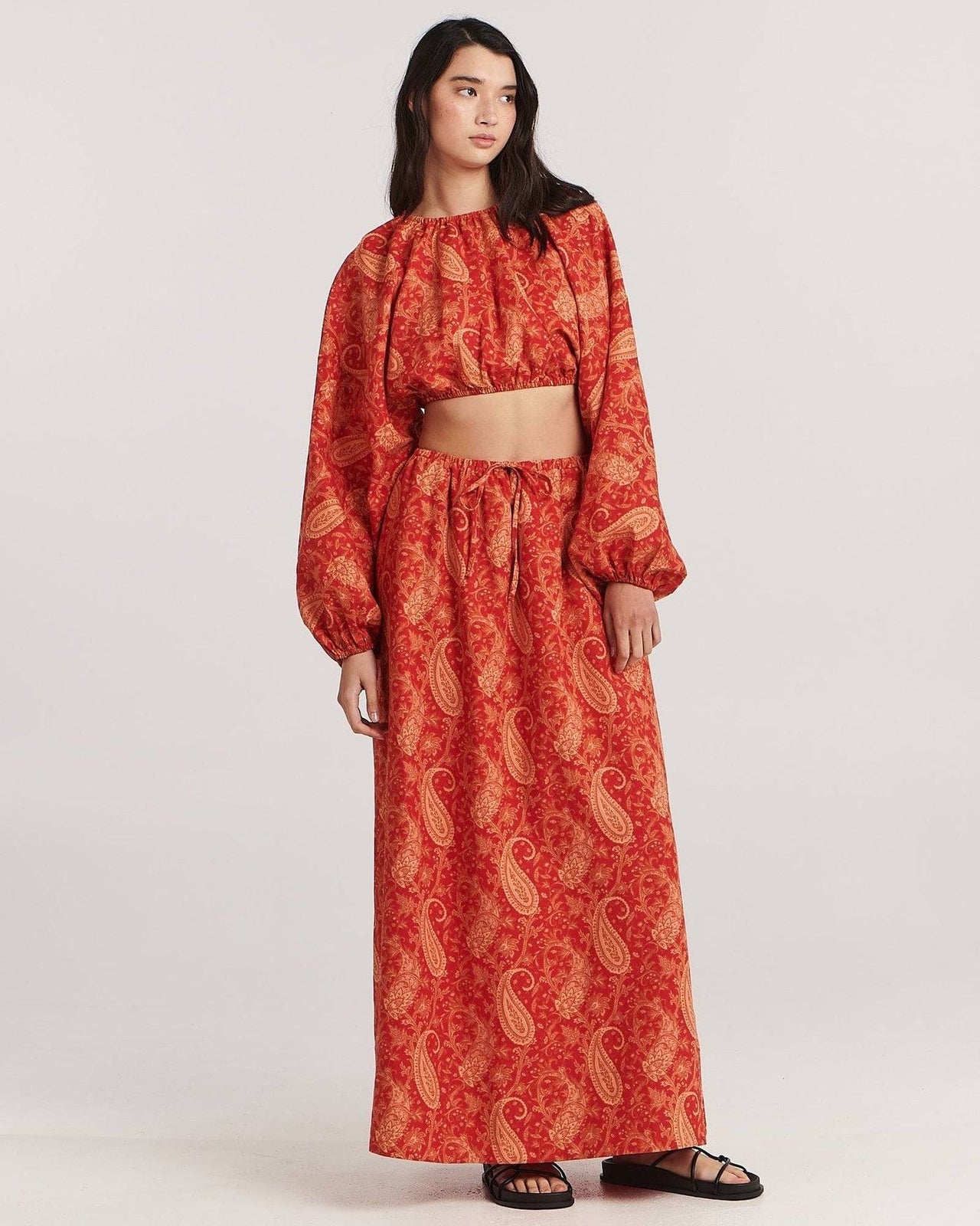 CHARLIE HOLIDAY Charlie Holiday Jarrah Linen Maxi Skirt - Terracotta Paisley BELLA n' BEAR