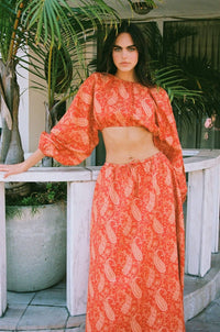 Thumbnail for CHARLIE HOLIDAY Charlie Holiday Jarrah Linen Maxi Skirt - Terracotta Paisley BELLA n' BEAR