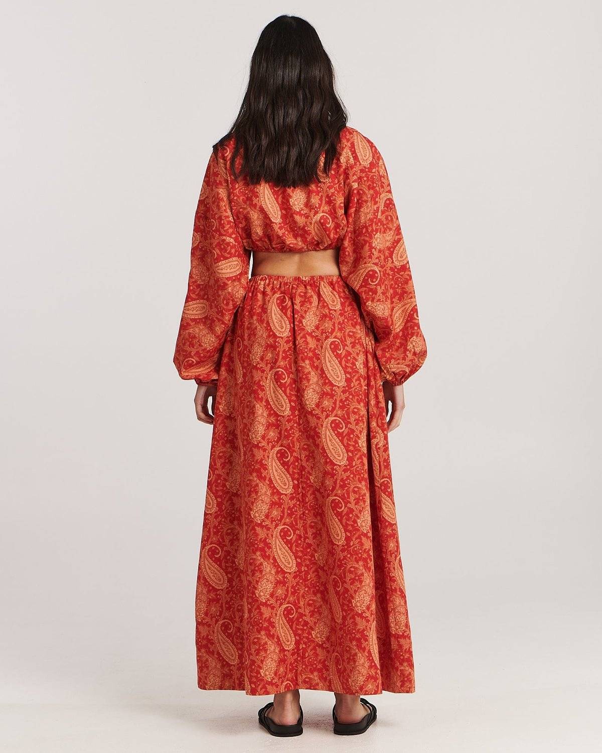 CHARLIE HOLIDAY Charlie Holiday Jarrah Linen Maxi Skirt - Terracotta Paisley BELLA n' BEAR