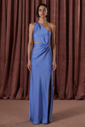 Misha Kristin Satin Gown-Kornblume Blues