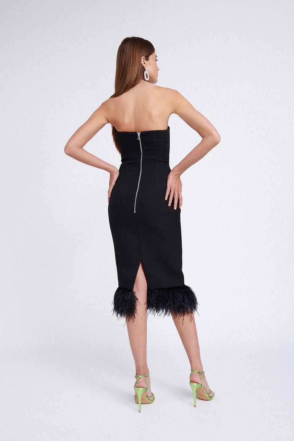 BY JOHNNY By Johnny Lidi Feather Midi Dress - Black BELLA n' BEAR