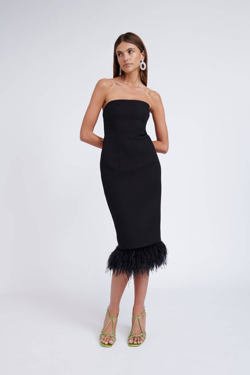 BY JOHNNY By Johnny Lidi Feather Midi Dress - Black BELLA n' BEAR