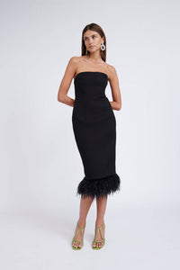 Thumbnail for BY JOHNNY By Johnny Lidi Feather Midi Dress - Black BELLA n' BEAR