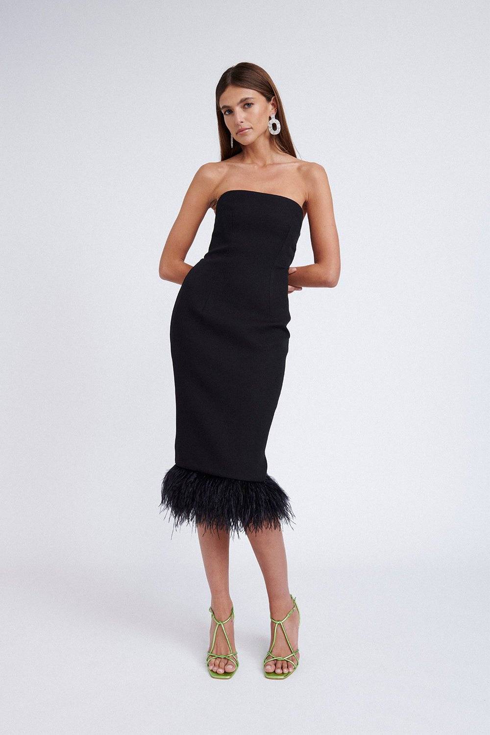 BY JOHNNY By Johnny Lidi Feather Midi Dress - Black BELLA n' BEAR