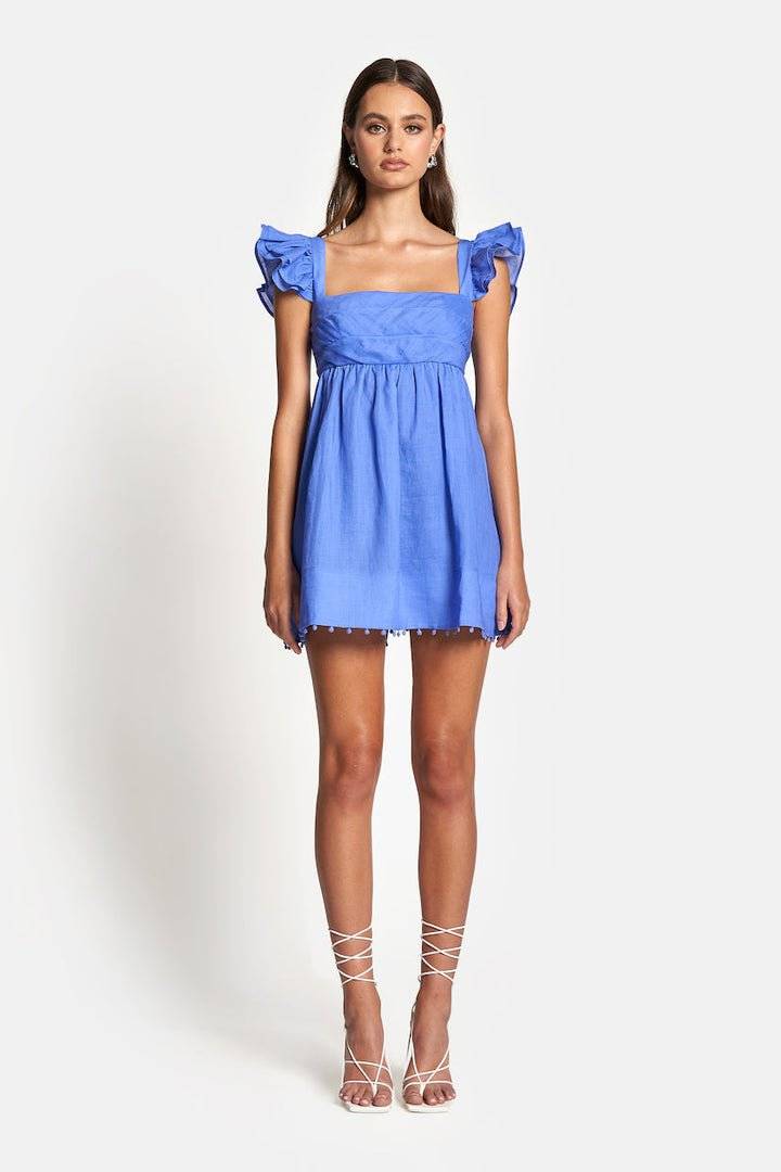 SOFIA THE LABEL Sofia The Label Luna Babydoll Frill Mini Dress - Royal Blue BELLA n' BEAR