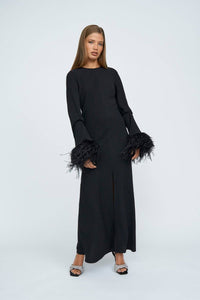 Thumbnail for BY JOHNNY By Johnny Miranda Feather Cuff Full Length Dress - Black BELLA n' BEAR