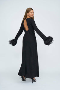 Thumbnail for BY JOHNNY By Johnny Miranda Feather Cuff Full Length Dress - Black BELLA n' BEAR