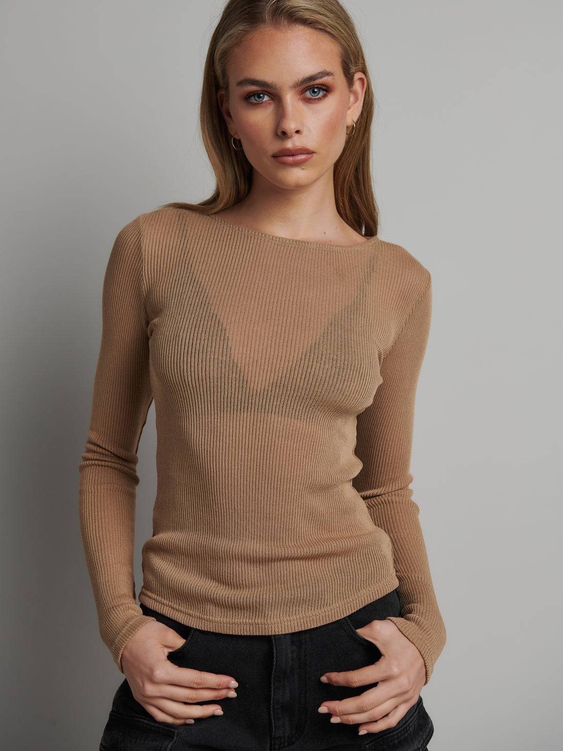 BAYSE Bayse Myles Crew Neck Top - Latte BELLA n' BEAR