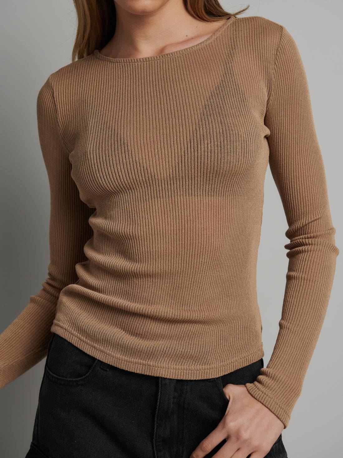 BAYSE Bayse Myles Crew Neck Top - Latte BELLA n' BEAR