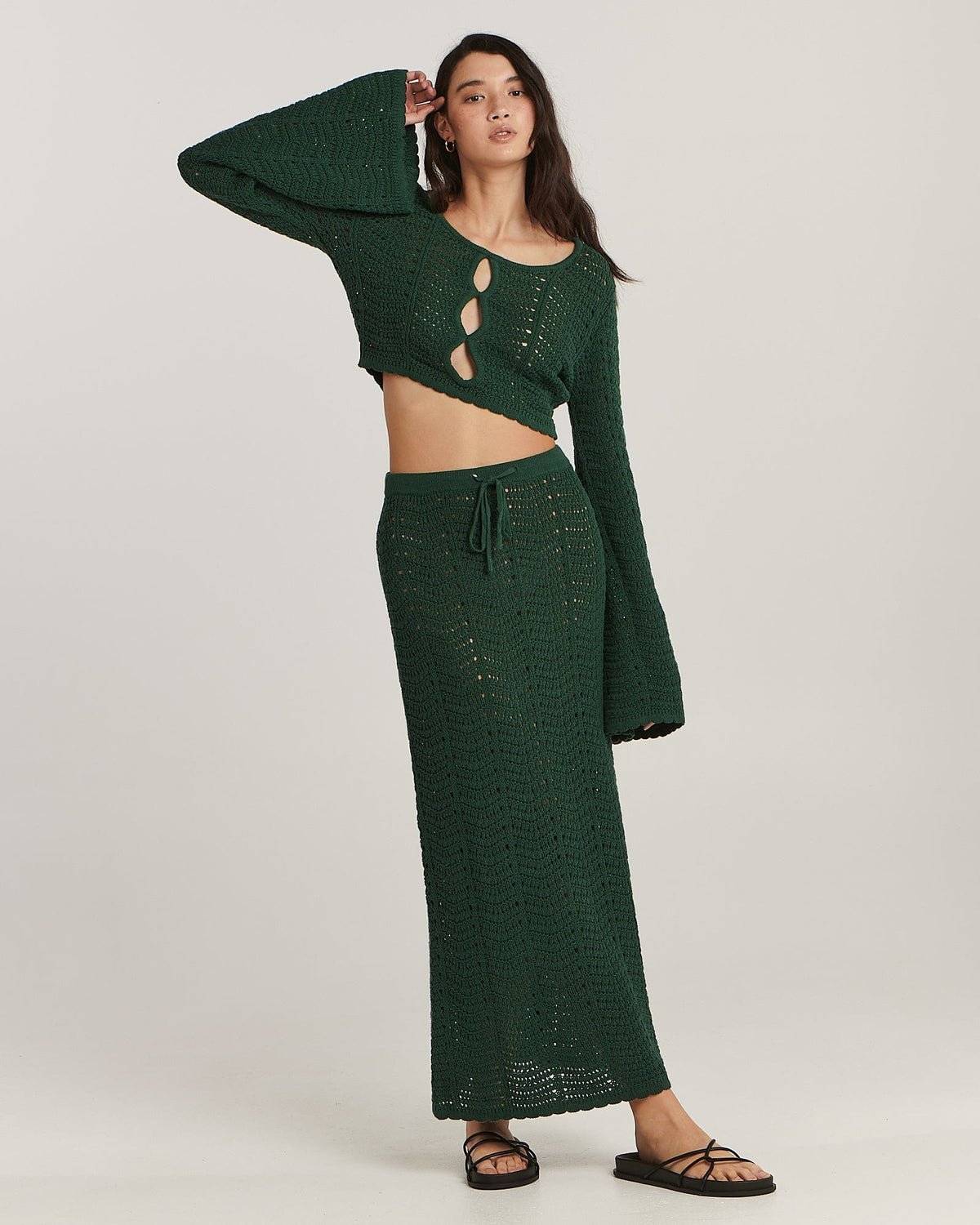 CHARLIE HOLIDAY Charlie Holiday Nevis Maxi Skirt - Green Crochet BELLA n' BEAR