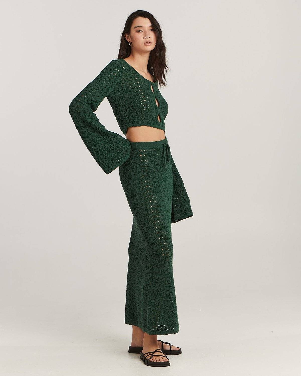 CHARLIE HOLIDAY Charlie Holiday Nevis Maxi Skirt - Green Crochet BELLA n' BEAR