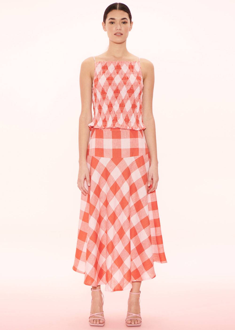 APARTMENT CLOTHING Apartment Clothing Sia Midi Skirt - Pink Red Gingham BELLA n' BEAR