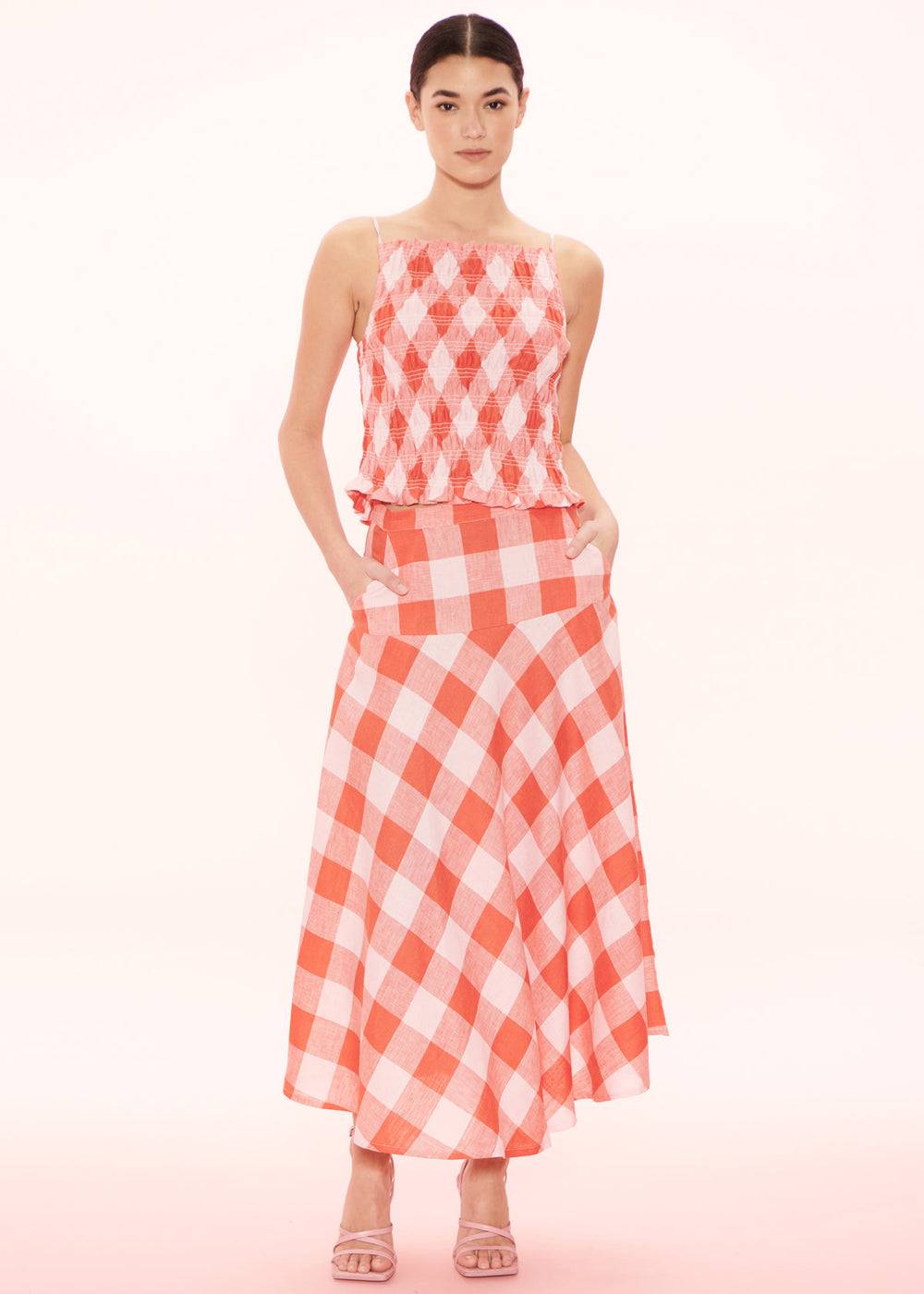 APARTMENT CLOTHING Apartment Clothing Sia Midi Skirt - Pink Red Gingham BELLA n' BEAR