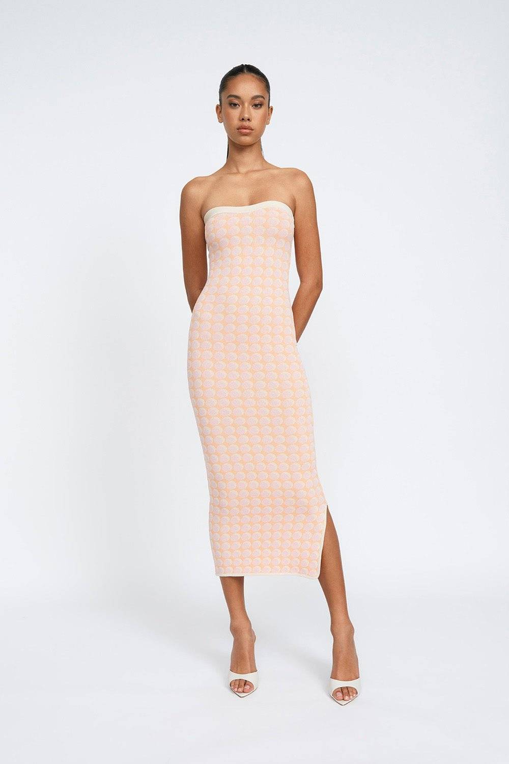 BY JOHNNY By Johnny Sol Geo Knit Midi Dress - Pink Orange Spot BELLA n' BEAR