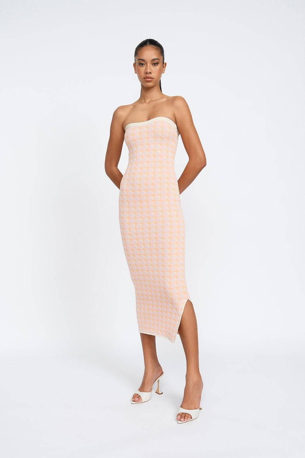 BY JOHNNY By Johnny Sol Geo Knit Midi Dress - Pink Orange Spot BELLA n' BEAR