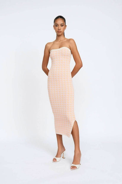 By Johnny Sol Geo Knit Midi Dress Pink Orange Spot