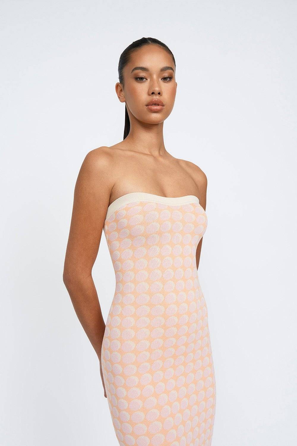 BY JOHNNY By Johnny Sol Geo Knit Midi Dress - Pink Orange Spot BELLA n' BEAR