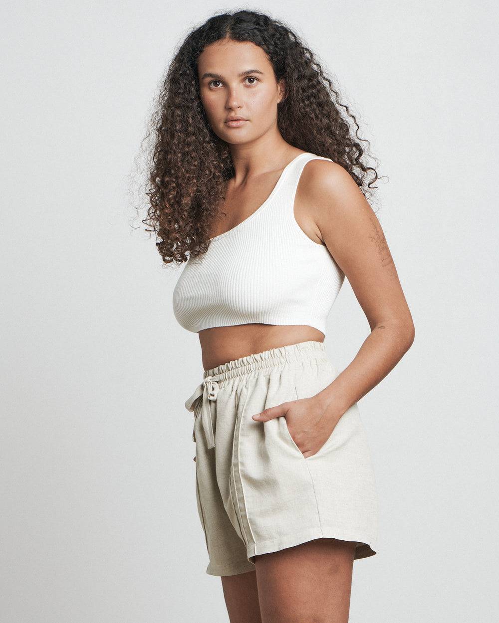 BARE BY CHARLIE HOLIDAY Bare By Charlie Holiday The Asymmetrical Crop Top - White BELLA n' BEAR