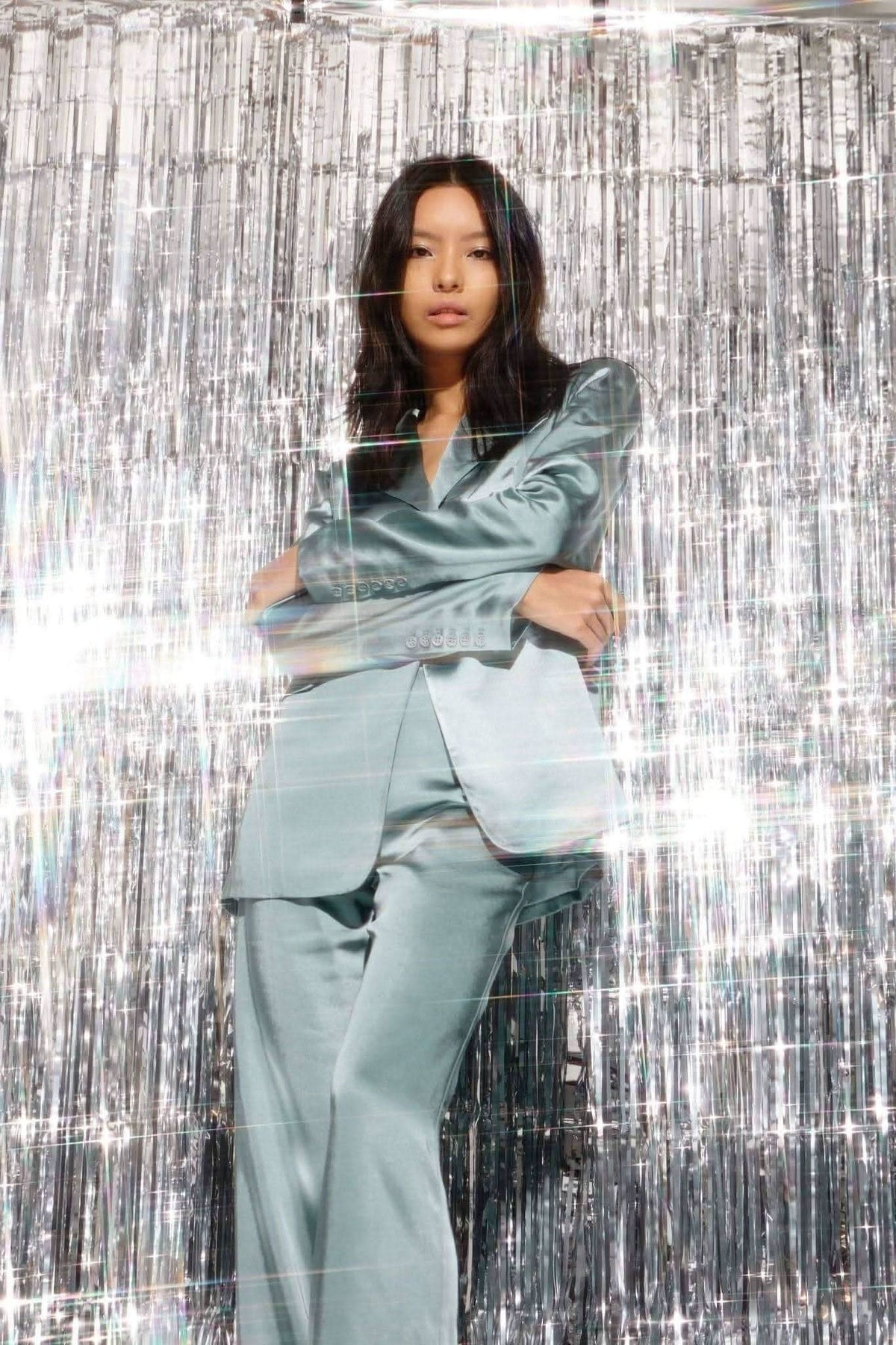 THIRD FORM Third Form Satin Tailored Blazer - Powder White, Wave BELLA n' BEAR